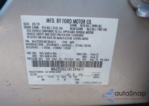 2019 Ford Ecosport Se from USA, damaged, VIN MAJ3S2GE5KC284611